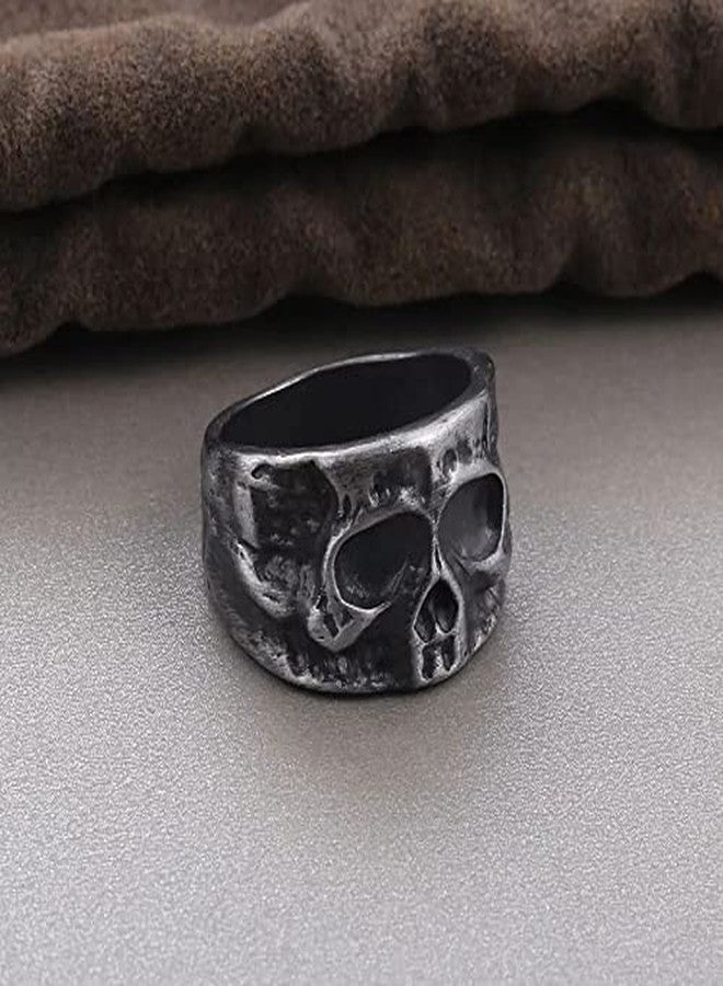 FORUBUS Skull Head Ring, Punk Skeleton Head Ring for Egirl Eboy, Gothic Statement Ring for Halloween Costume13 - Image 5